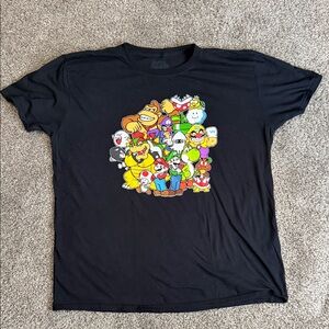 Super Mario. Black Graphic T-Shirt with Cartoon Characters. Xl